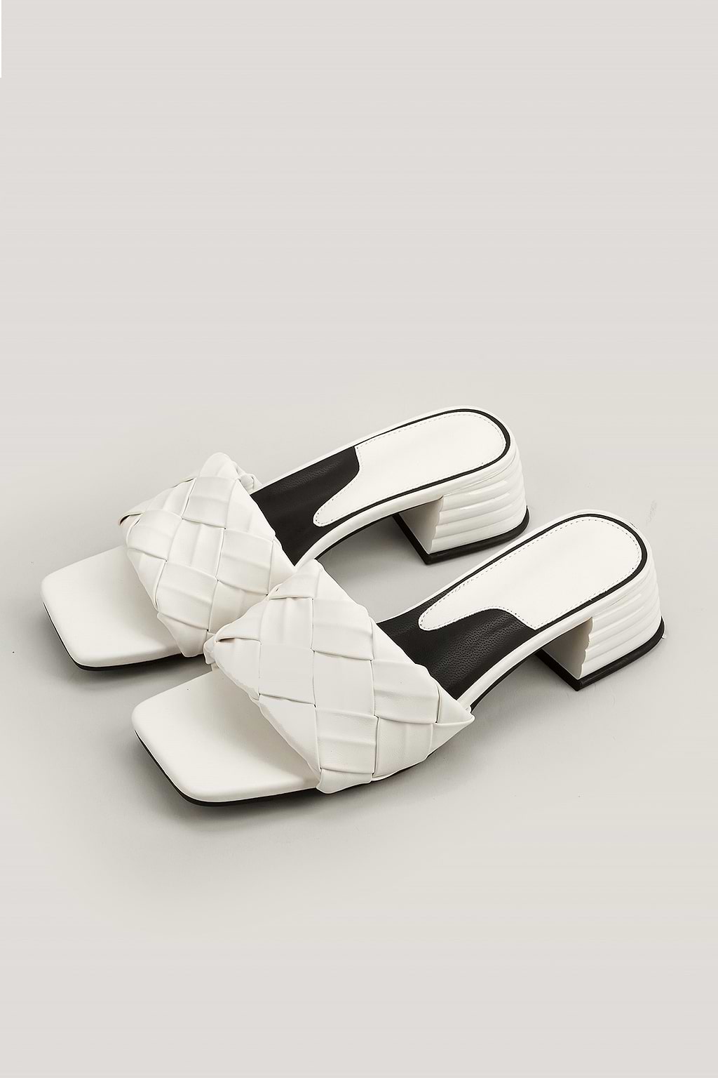 Braided Faux Leather Stacked Mini Heel Sandals