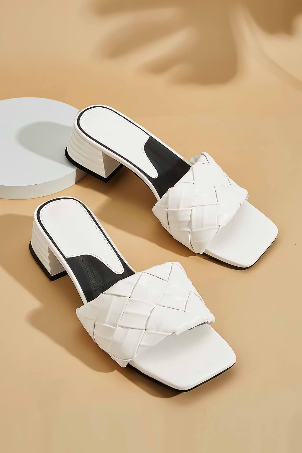 Braided Faux Leather Stacked Mini Heel Sandals