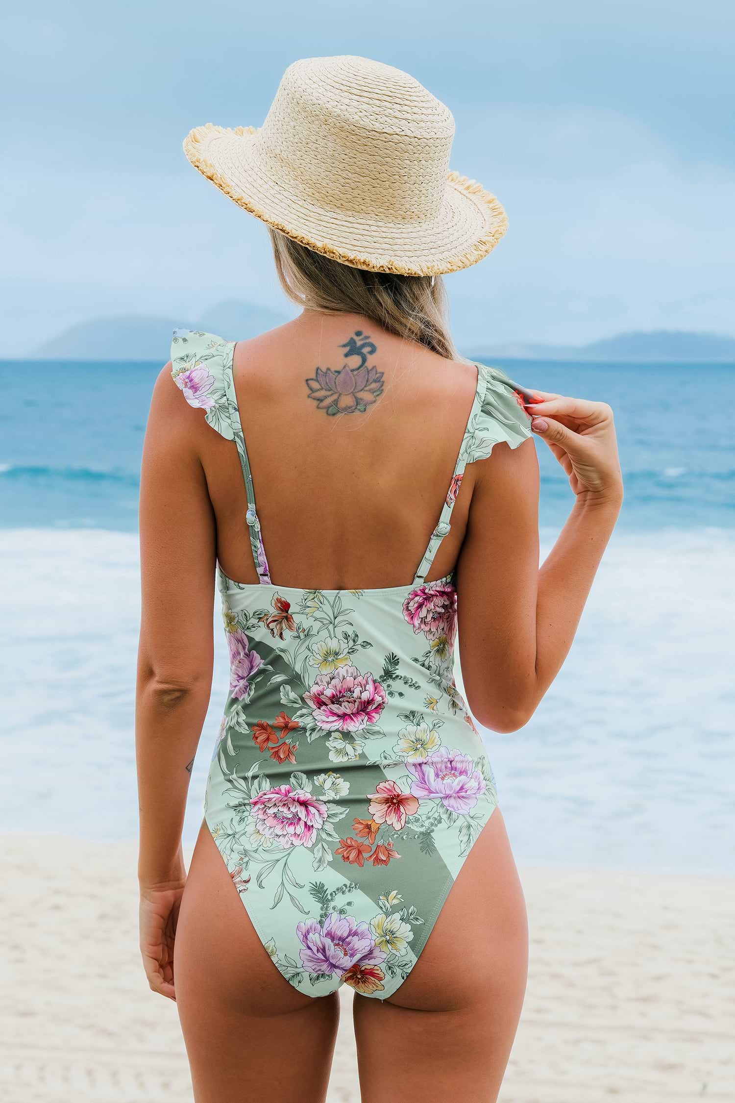 Satin Flowers Flutter Strap One-Piece