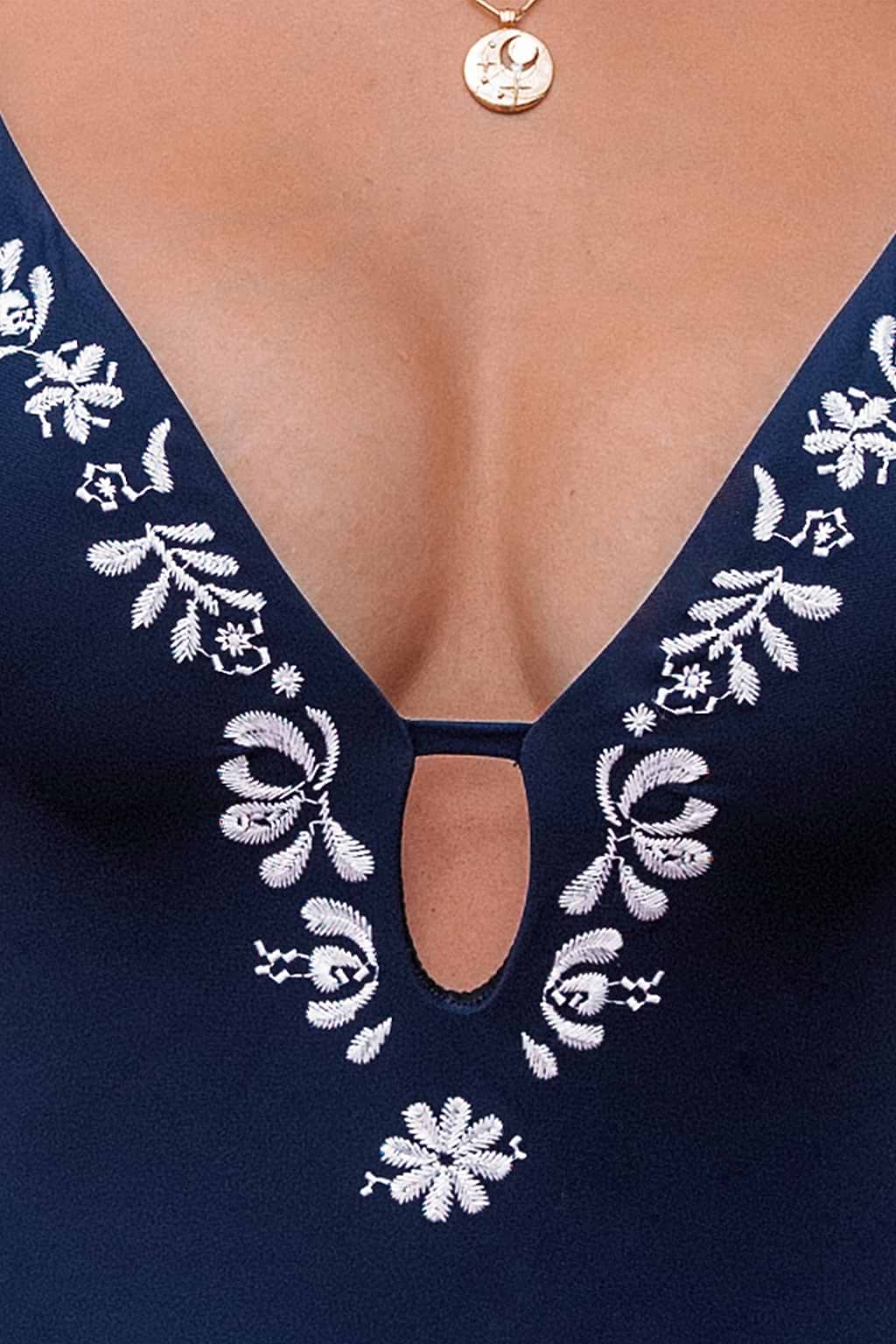 V-Neck Embroidered One Piece Swimsuit