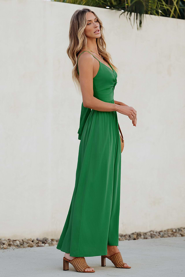 green emerald velvet dress Cotton Island Pleated Front Twist Dress in Kelly Green