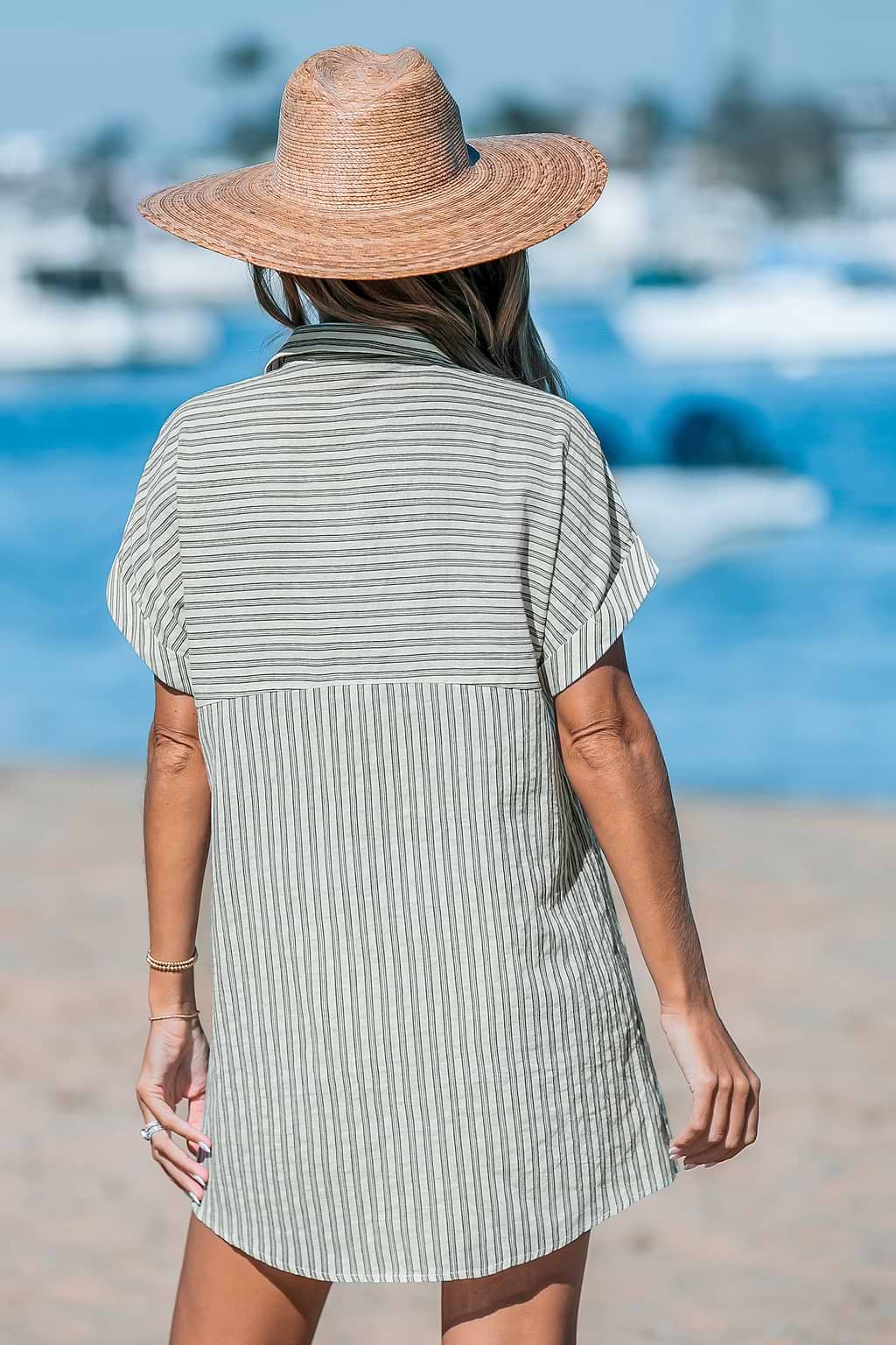 Robe cover up en pur coton mini avec col chemise à rayures