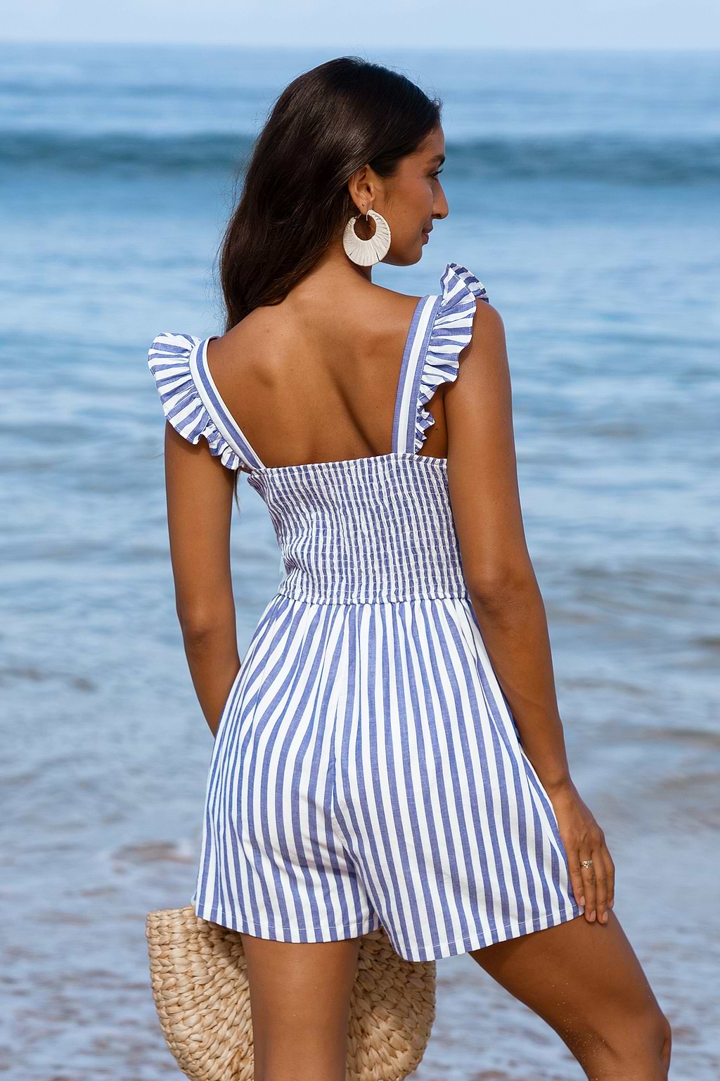 Striped Smocked Square Neck Playsuit