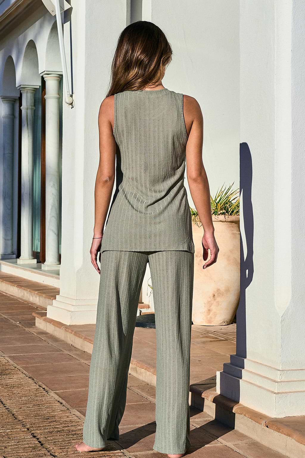 Grey Ribbed Knit Sleeveless Pajama Set