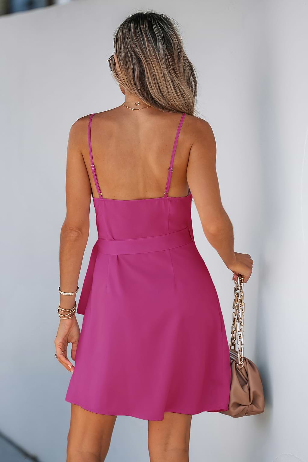 Hot Pink Wrap & Bow Mini Dress