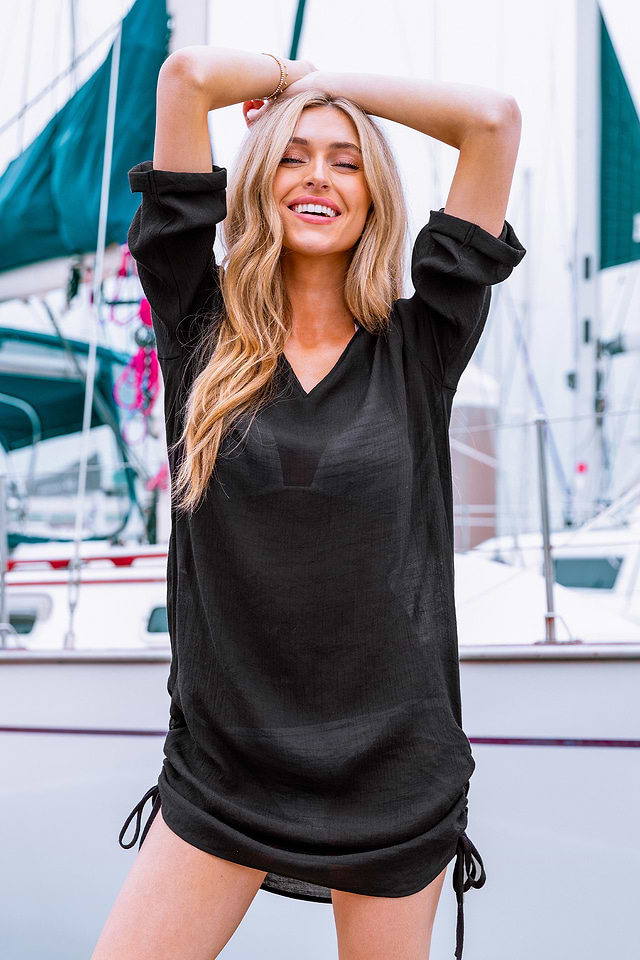 black drawstring mini dress 3/piece] Ruched Drawstring Mini Dress  Capella Outlet