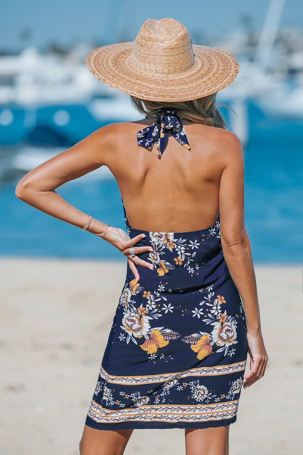 Floral Halter Neck Backless Dress