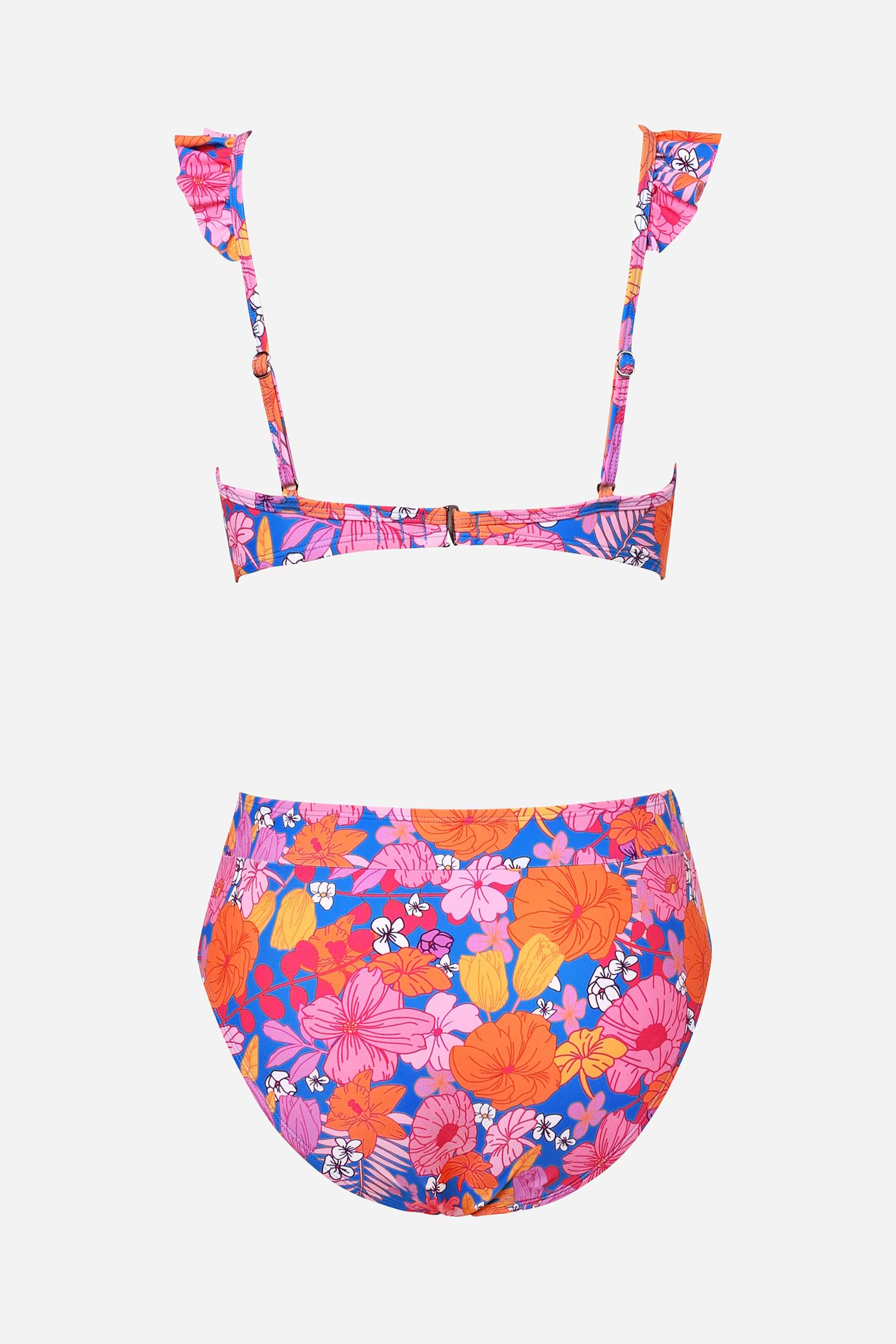 Floral Ruffled Bralette & High Waist Bikini Set
