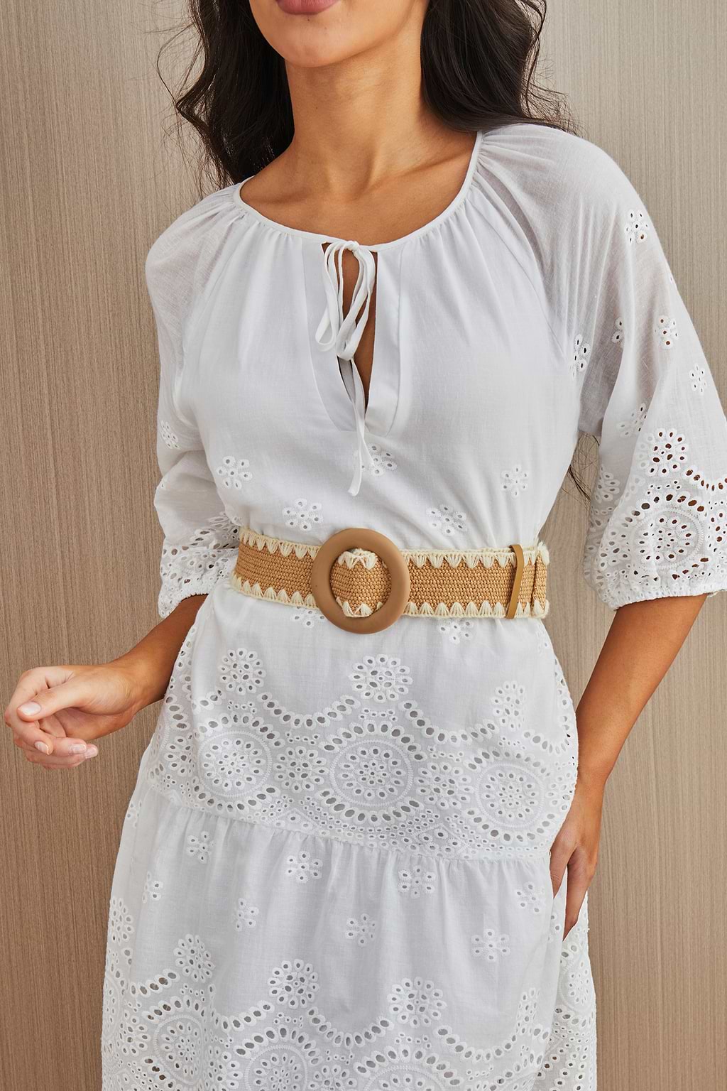 Round Buckle Straw Belt