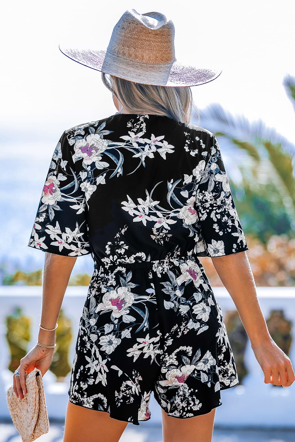 X Iskra Black Floral Tie Front Romper