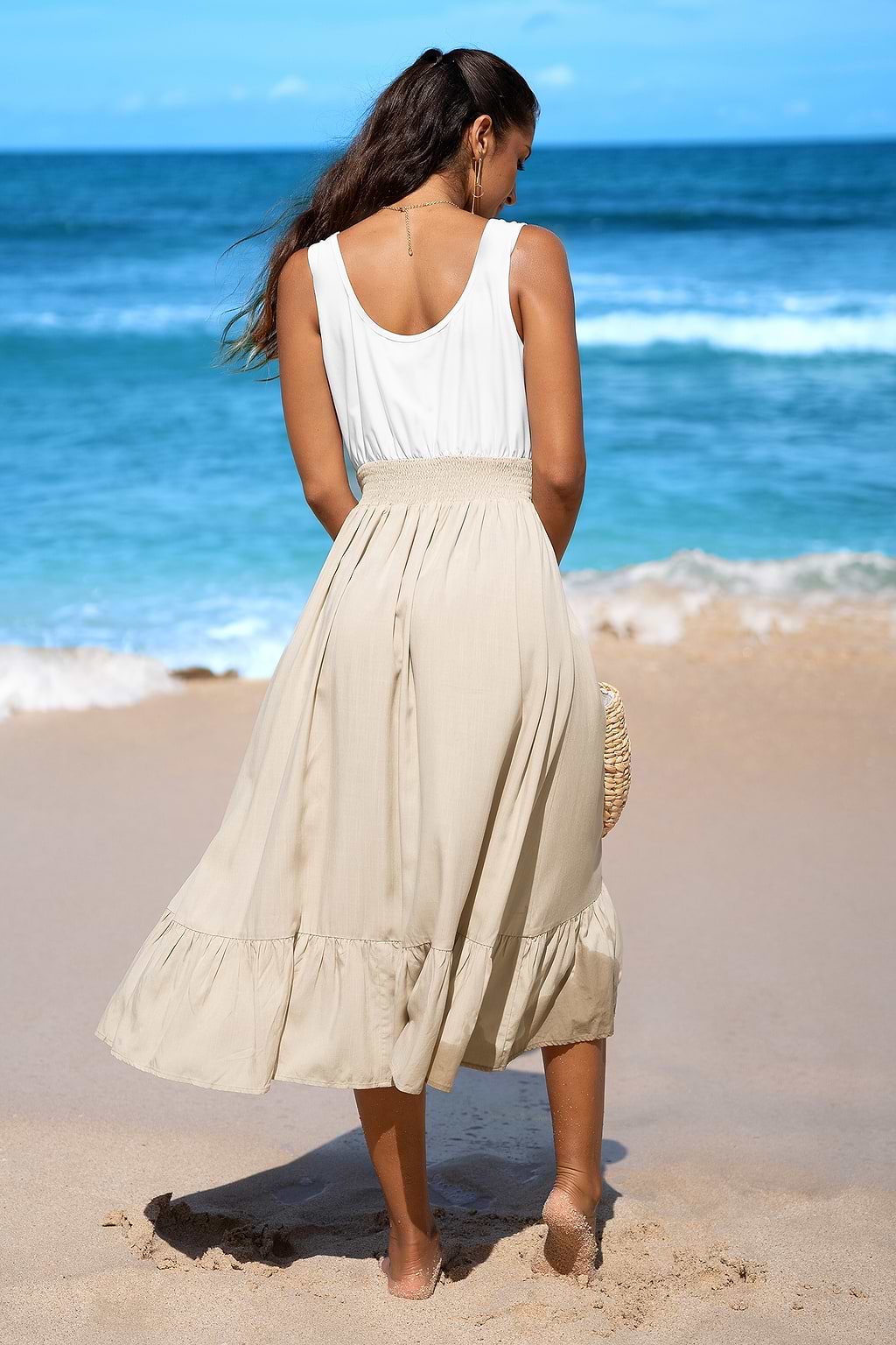 White Tank & Button Skirt Midi Dress