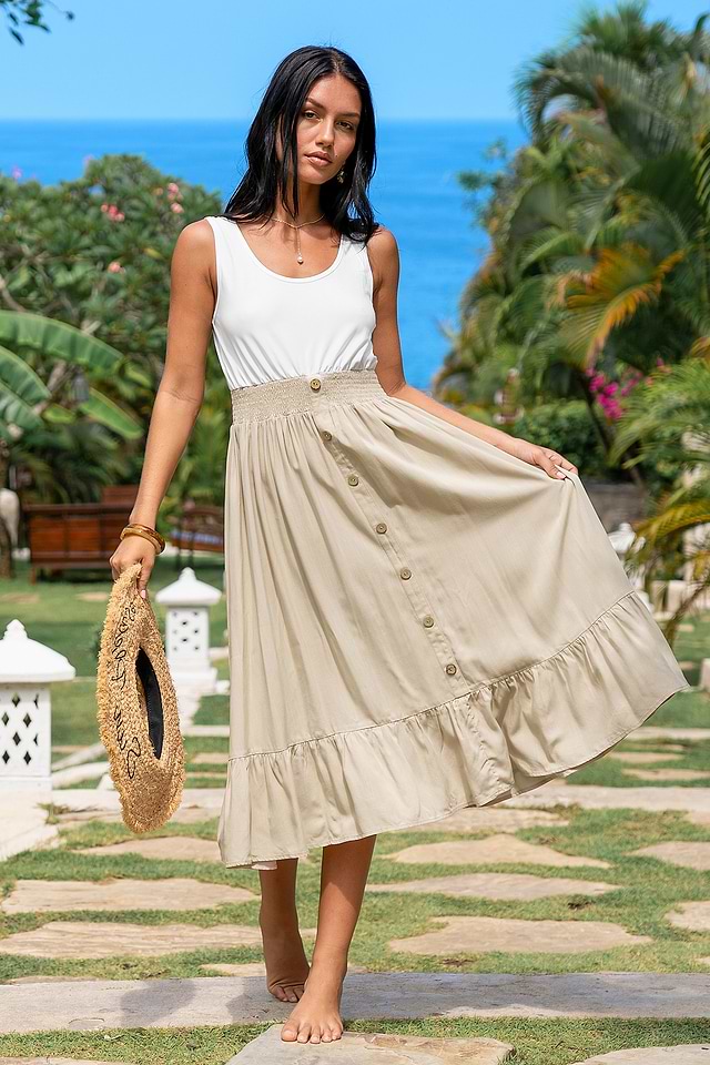 White Tank & Button Skirt Midi Dress