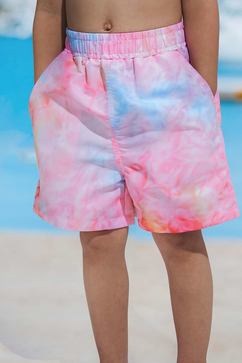 Pink Tie Dye Elastic Waist Board Shorts