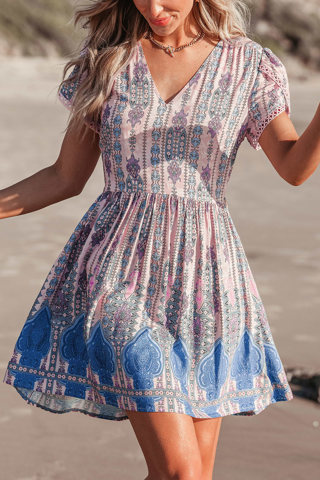 Pink Paisley Crosshatch Mini Dress