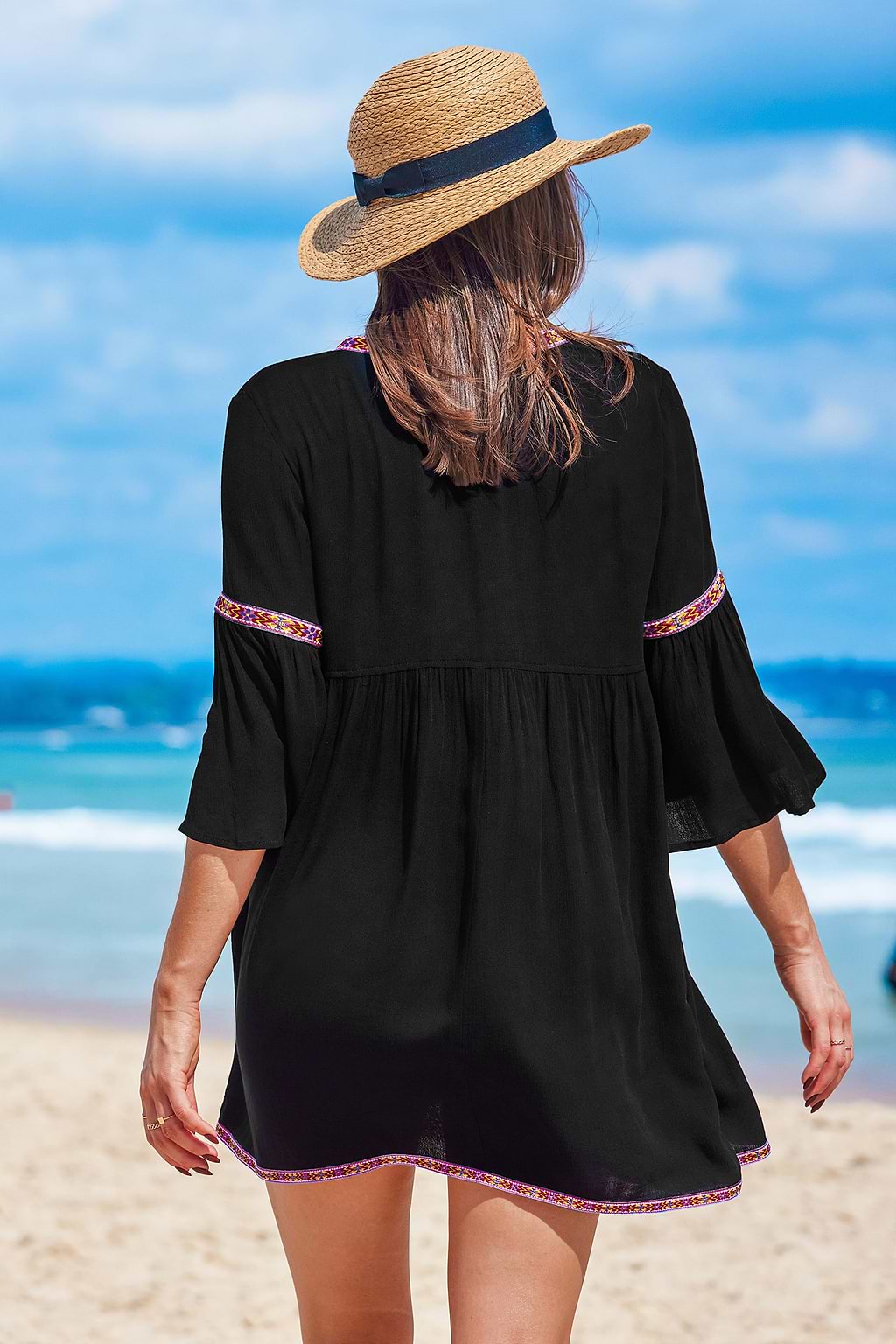 V-Neck Flared Sleeve Cover-Up