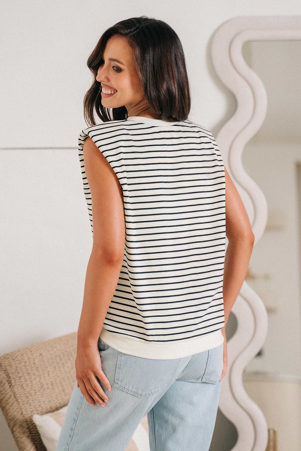 Black-and-White Stripe Cap Sleeve Tee