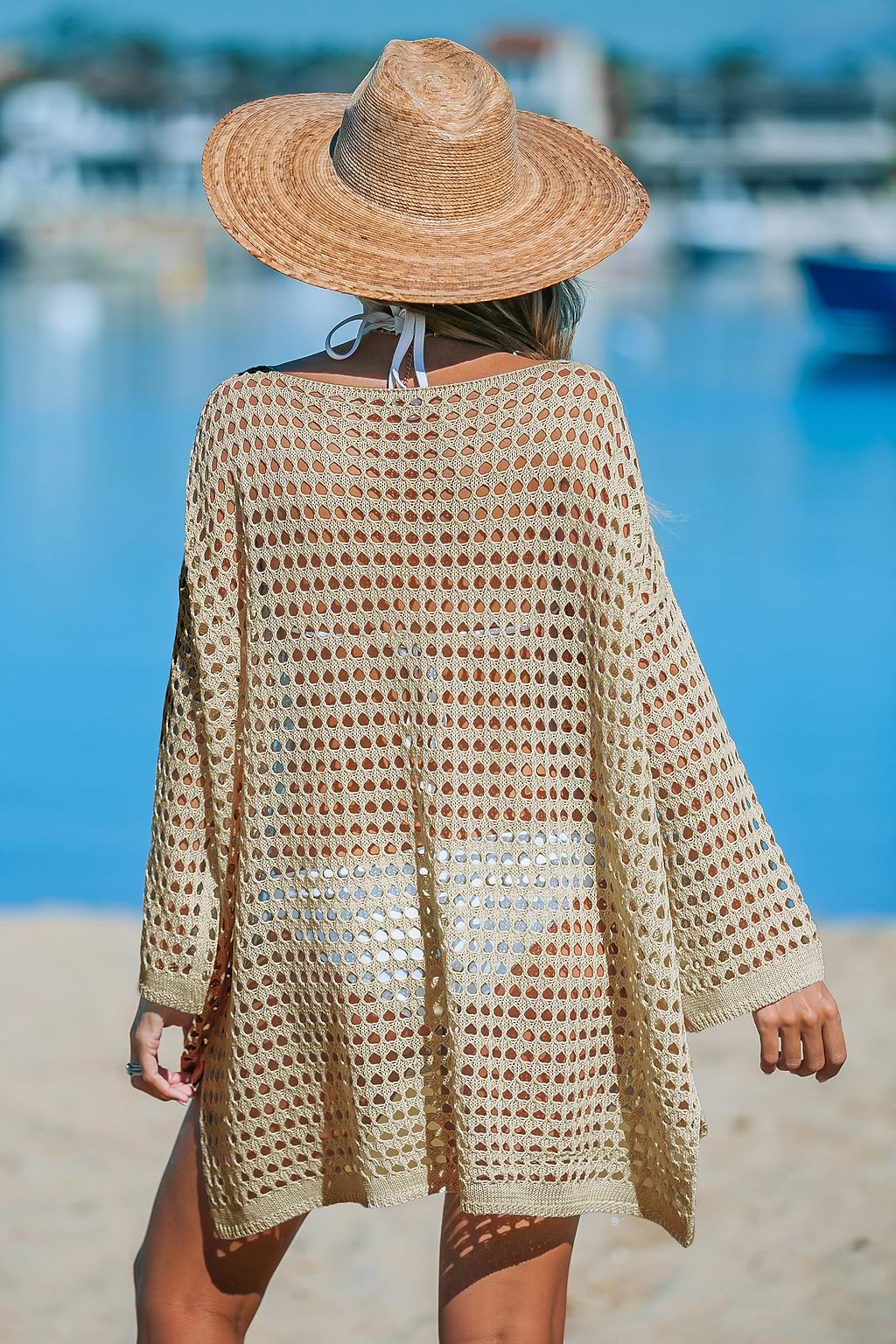 Khaki Long Sleeve Cutout Mini Cover-Up