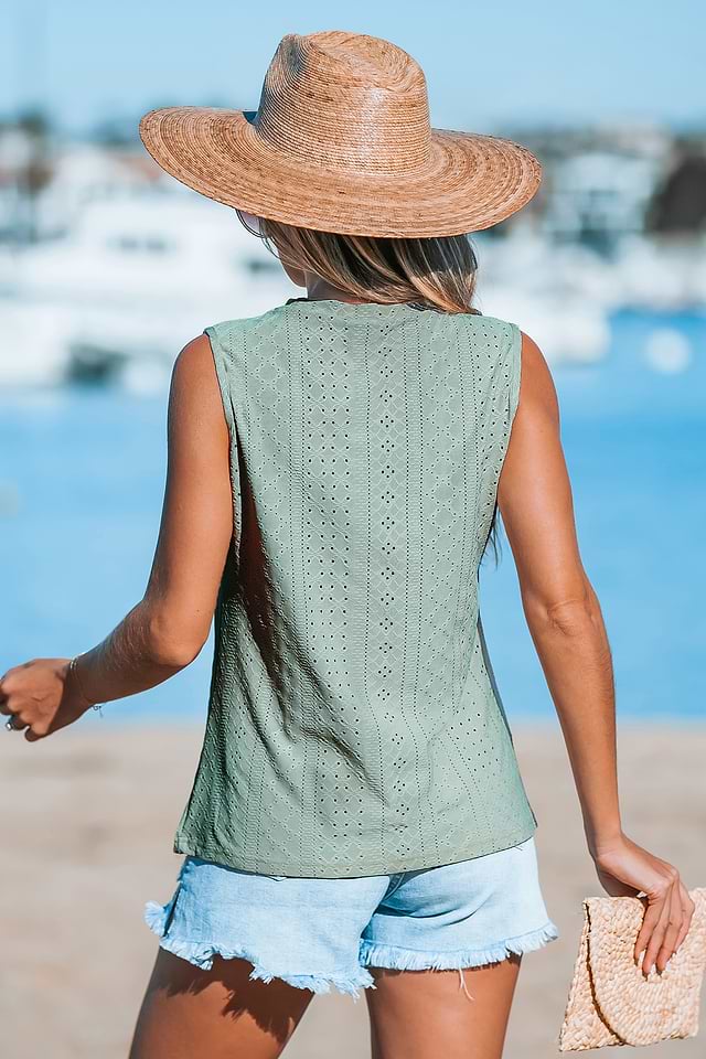 AGWISH Women's Sleeveless Back Keyhole Tunic Tank Top - Lace Trim, Casual Blouse, Green, XX-Large