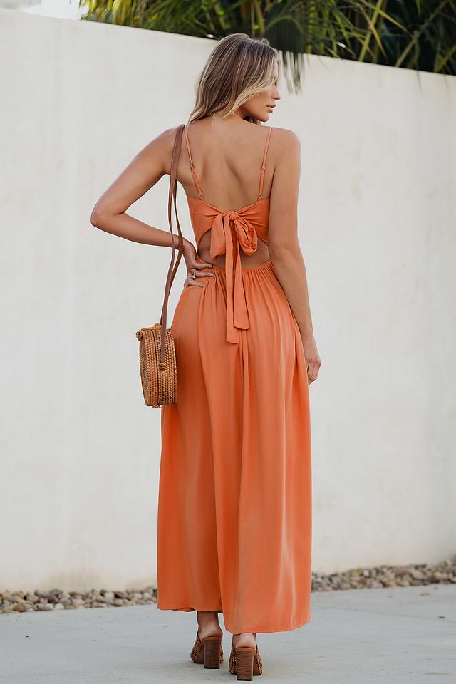 Orange Front Twist Keyhole Maxi Dress Orange Front Twist Keyhole Maxi Dress