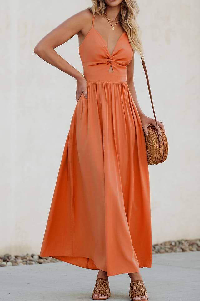 orange dress satin Petal & Pup Women's Naira Pleated Maxi Dress