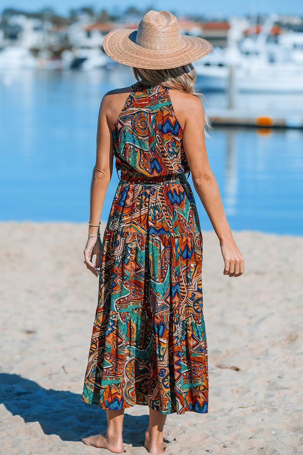 Abstract Boho Halterneck Maxi Dress