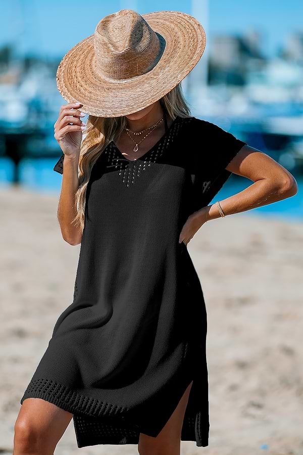 Black Cut-Out Knit Cover-Up Dress
