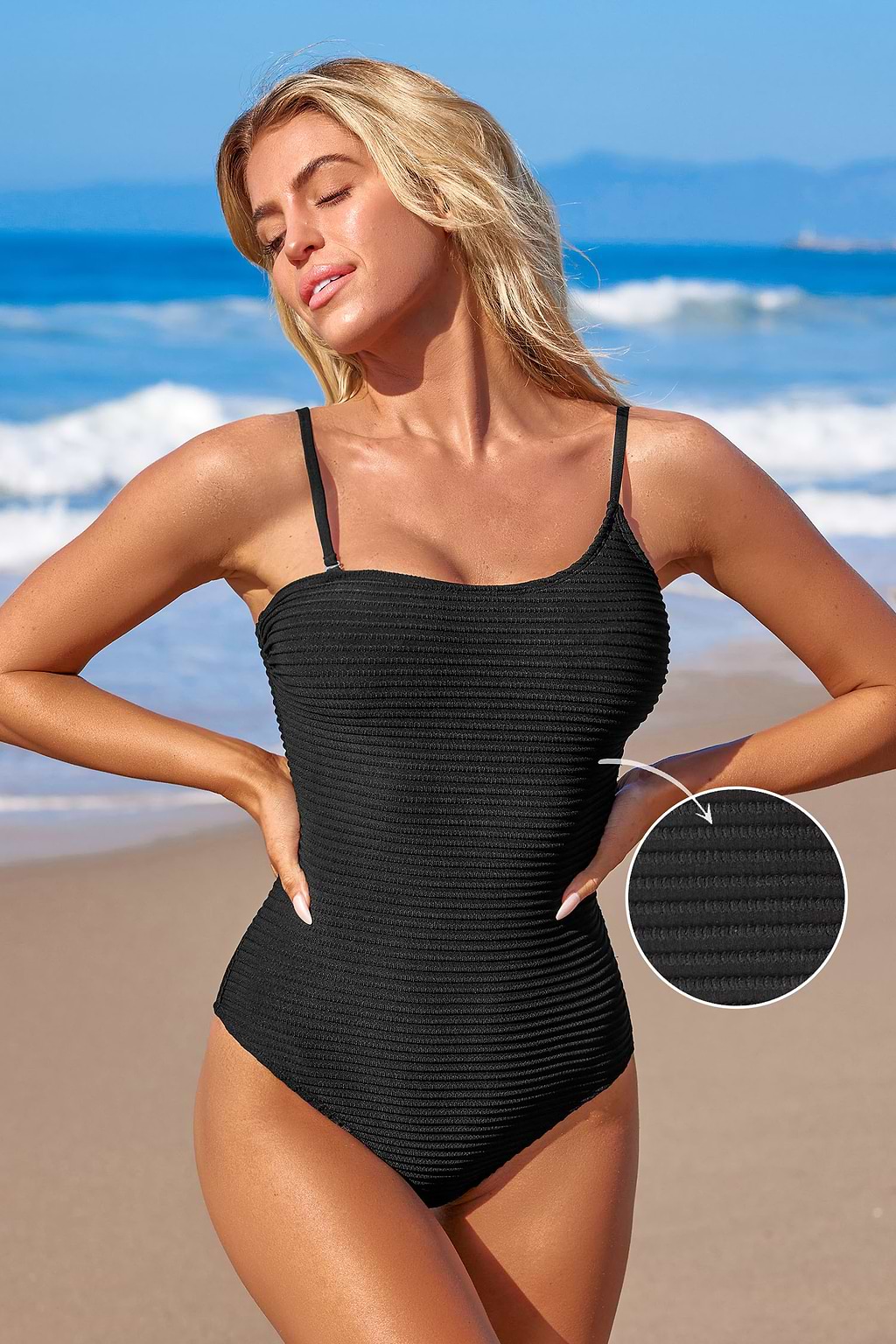 Maillot de bain une pièce asymétrique côtelé noir
