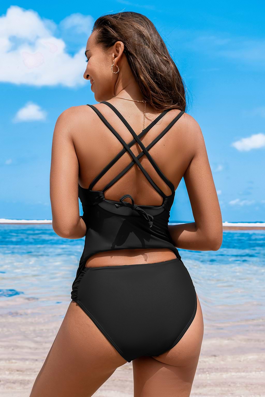Tankini avec col plongeant et bas standard noir