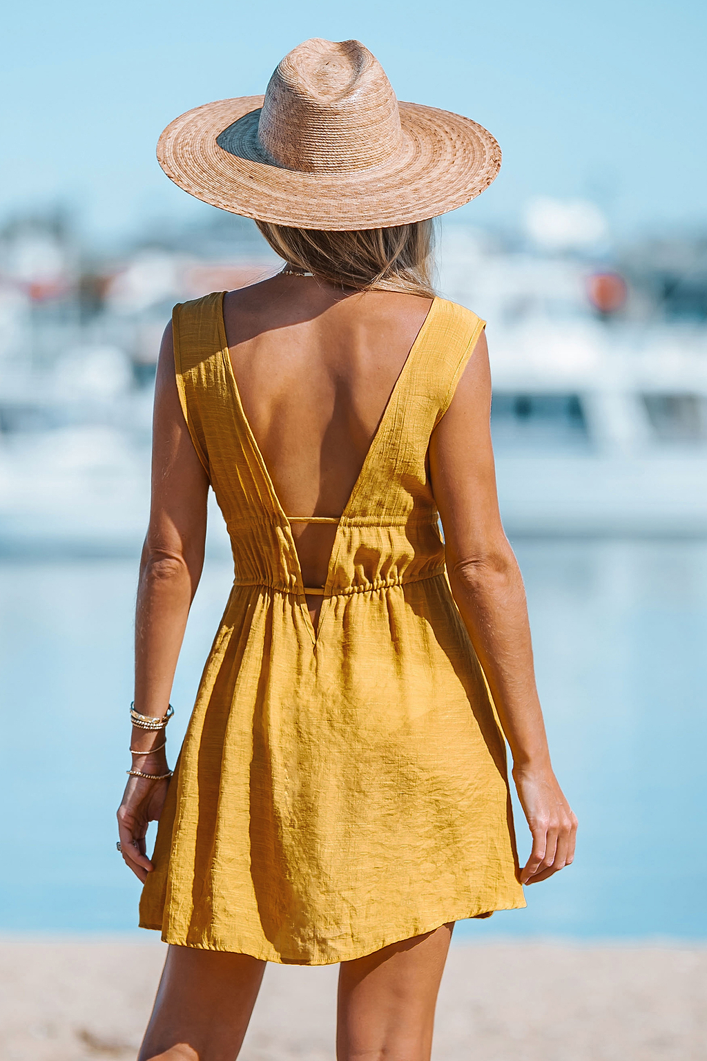 Sunshine Yellow Plunging Sleeveless Mini Cover-Up Dress
