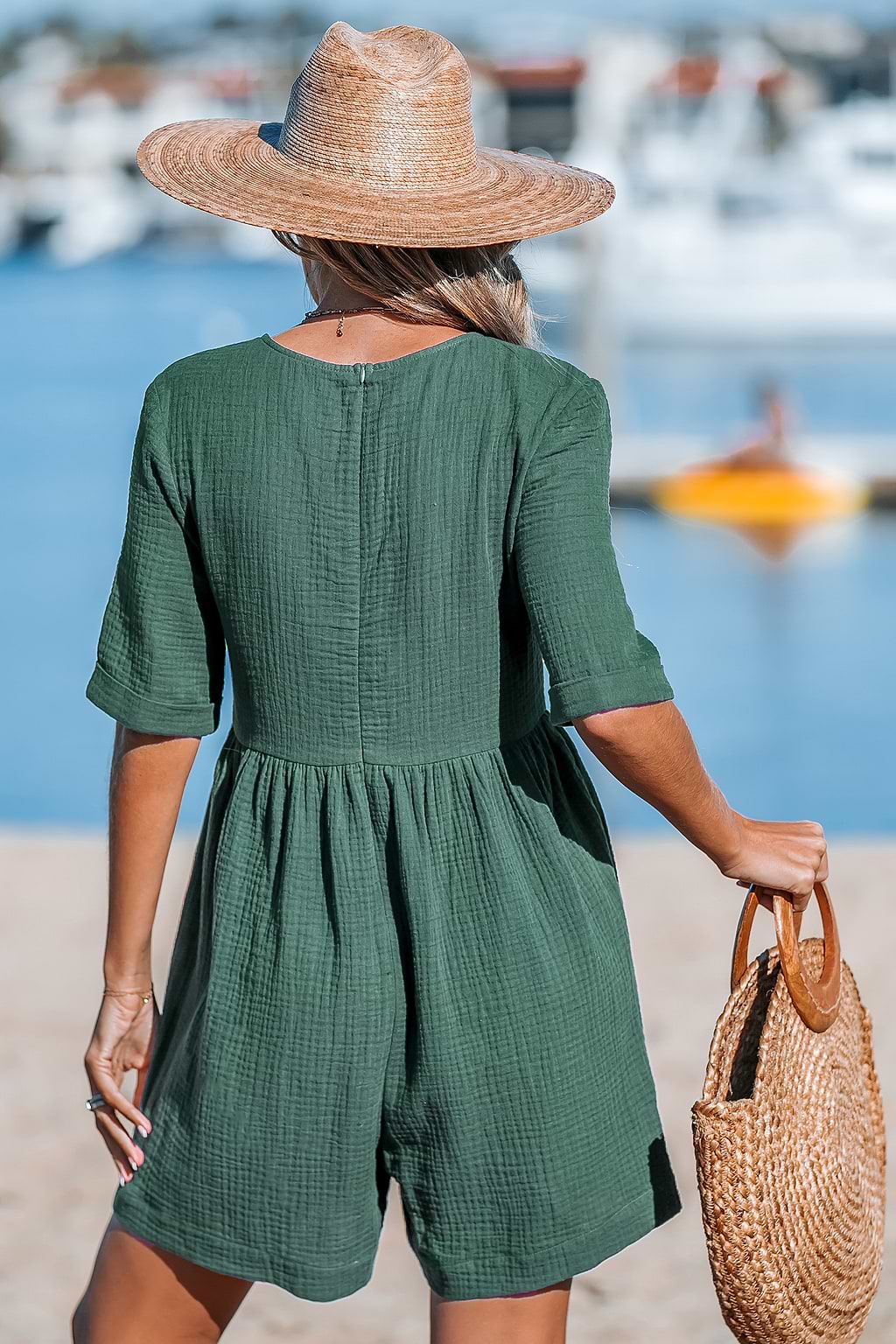 Cotton V-Neck Patch Pocket Romper