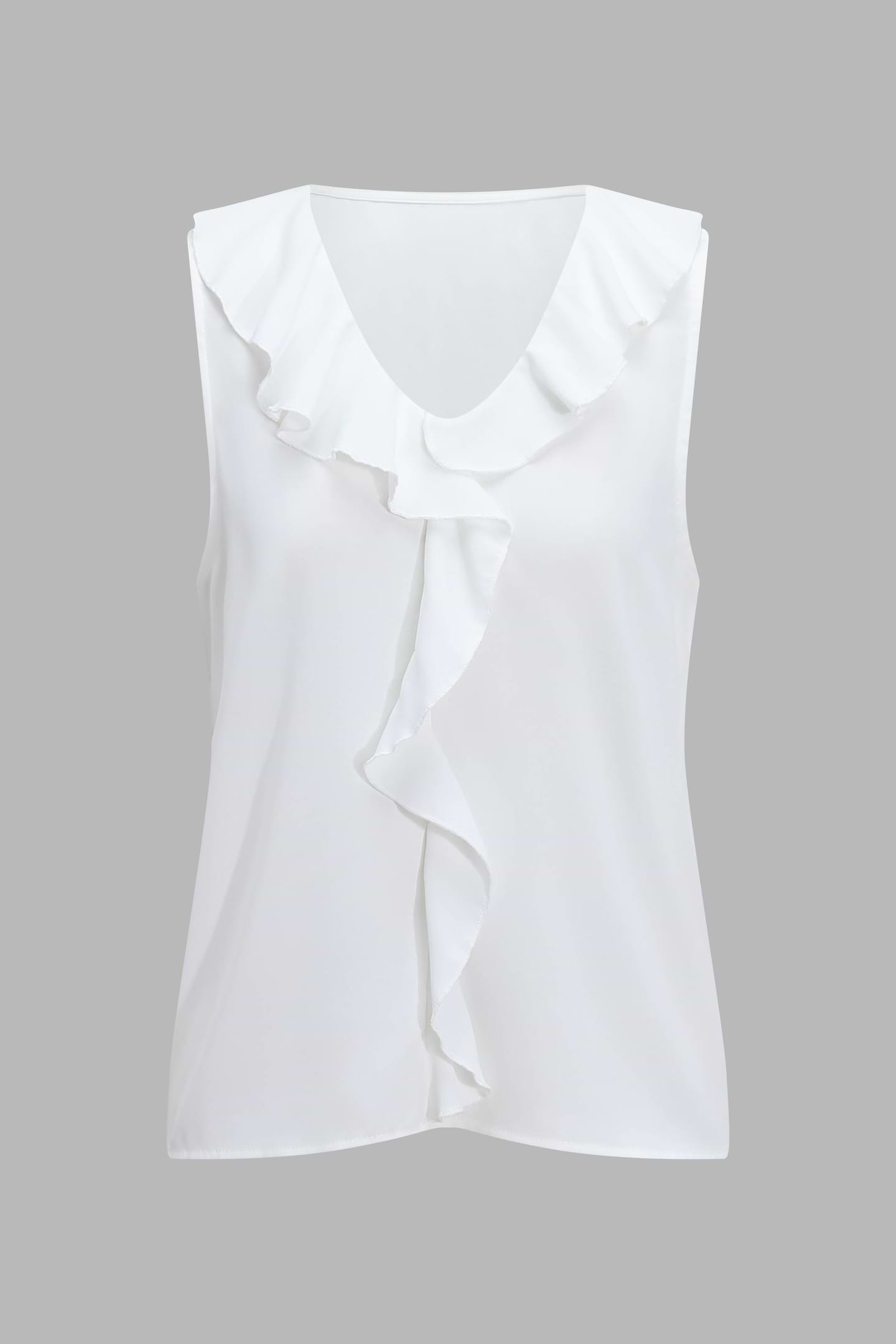 white ruffle v neck blouse
