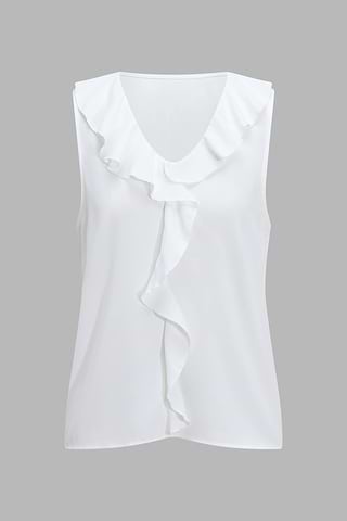 White Ruffled V-Neck Top