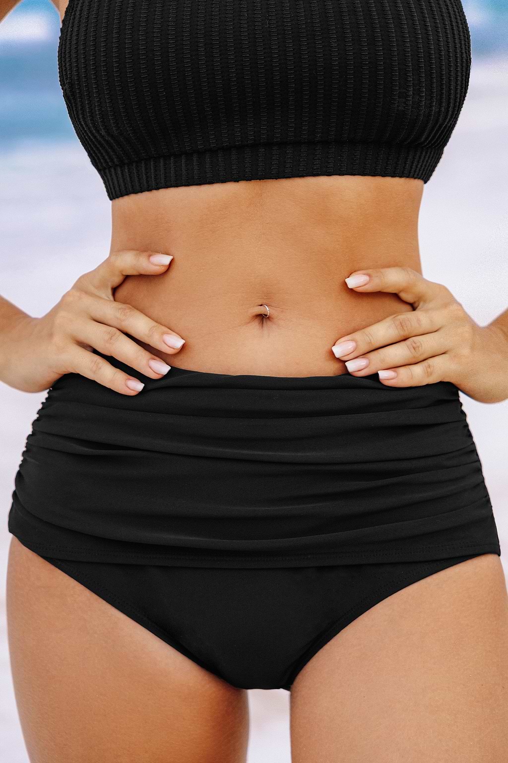 Black High-Rise Cheeky Bikini Bottoms