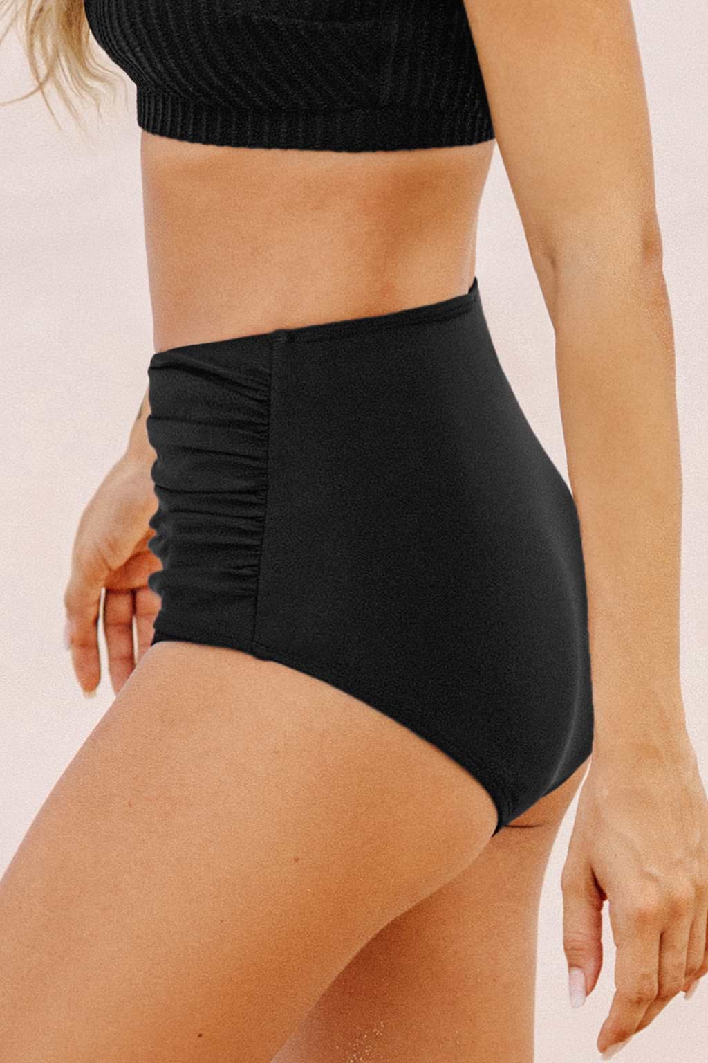 Black High-Rise Cheeky Bikini Bottoms