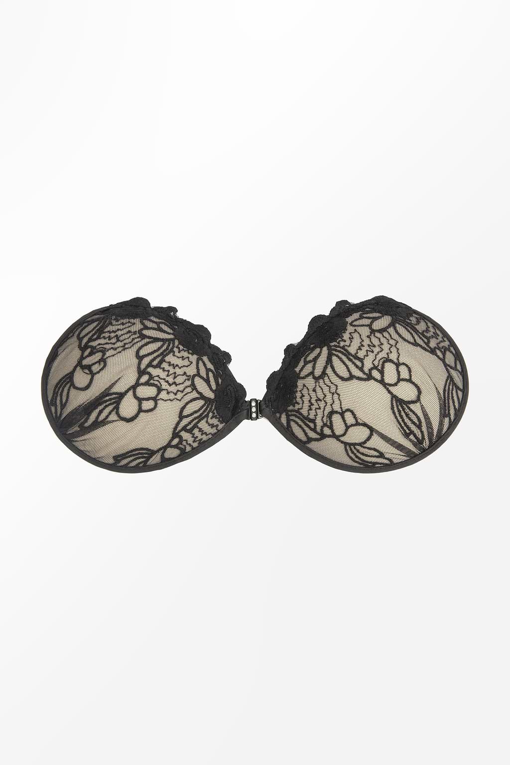 Zwarte zelfklevende beha van kant en mesh