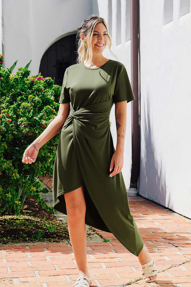 short sleeve asymmetrical dress Wrap Short Sleeve Asymmetric Hem Midi Dress