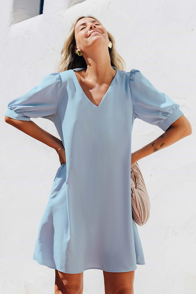knee length dresses for ladies Destree Amoako Belted Satin Mini Dress - Women - Blue Dresses main image 0
