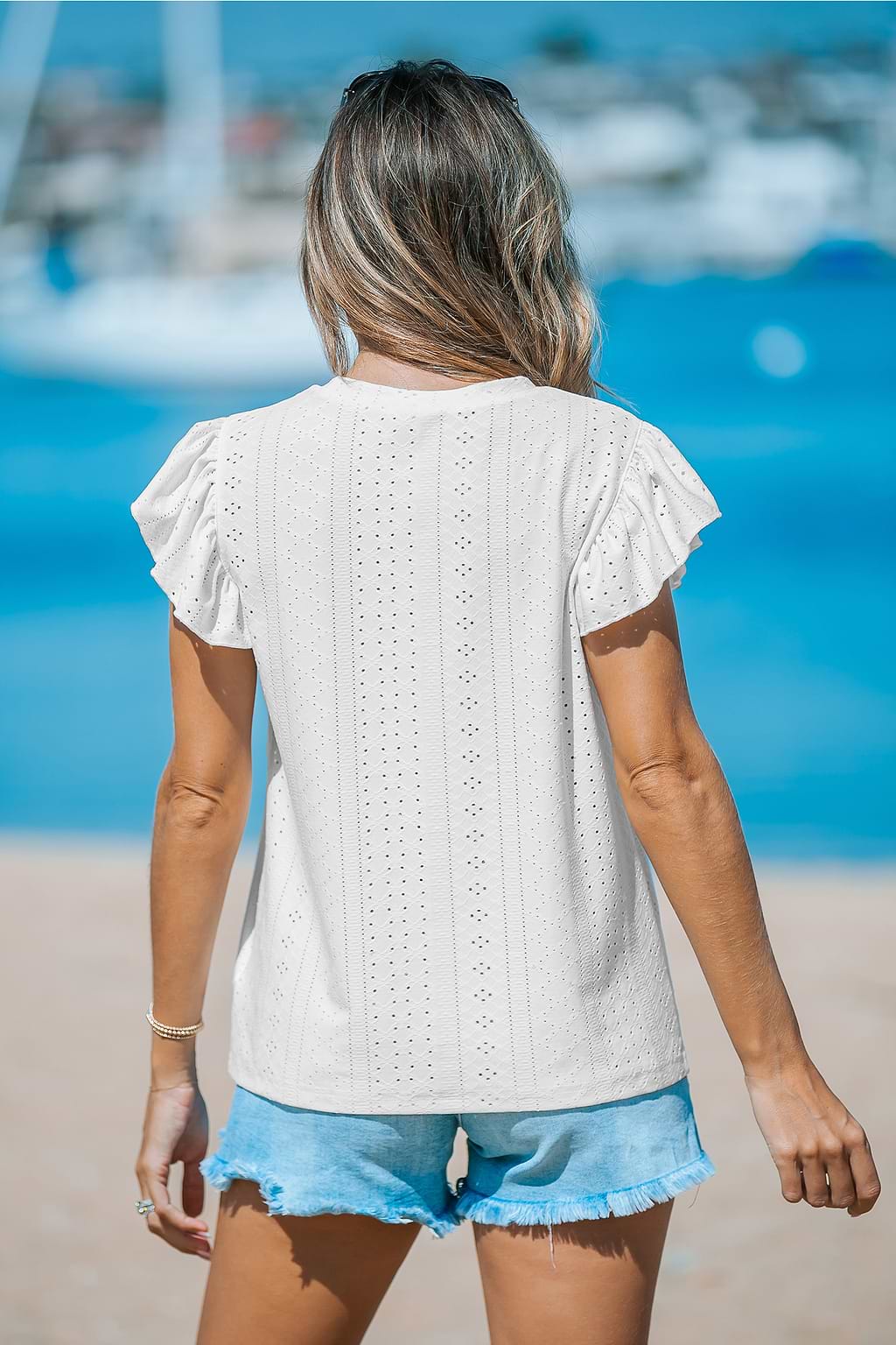 White Ruffled Cutout Tee