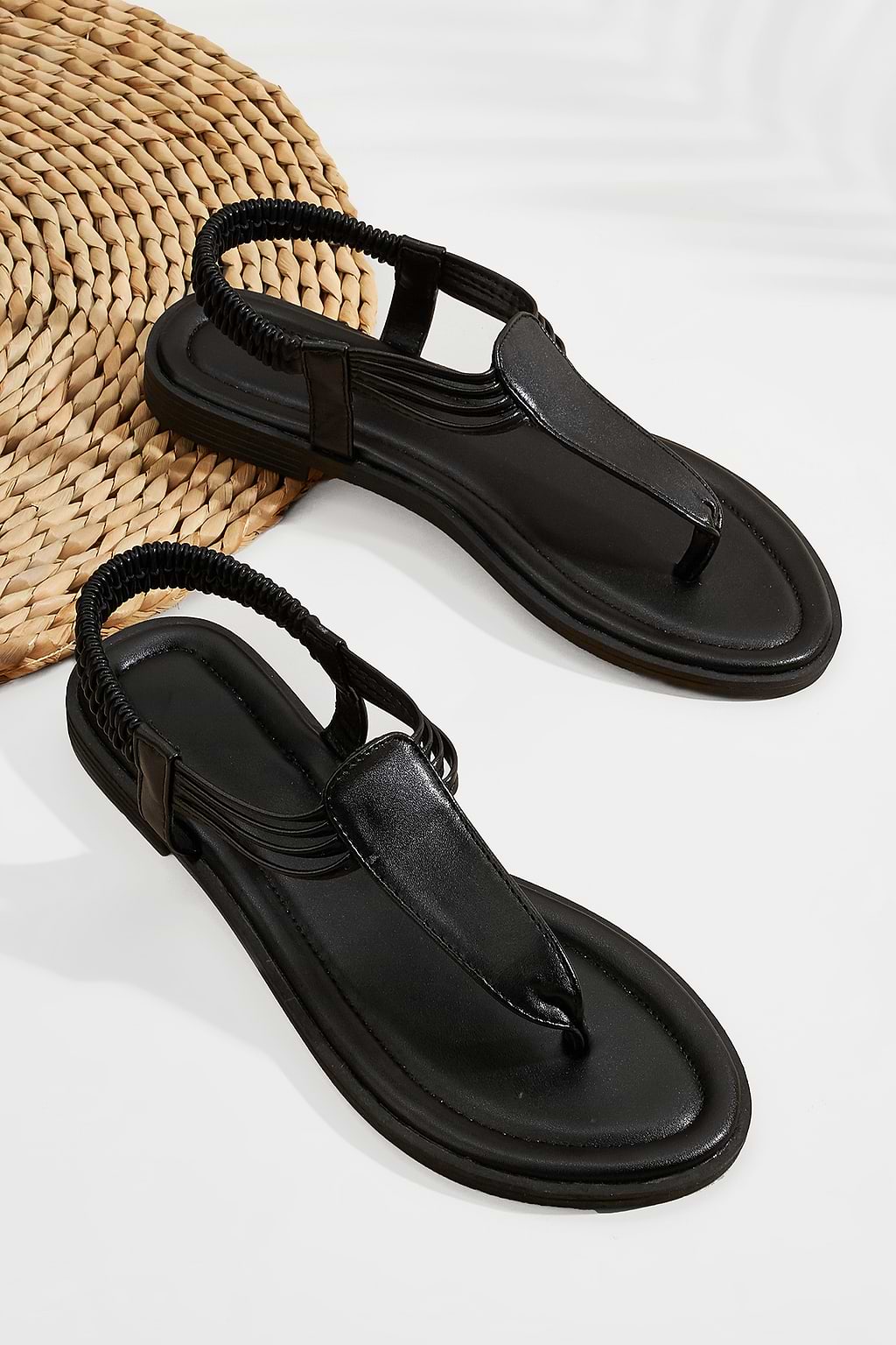 Black Ankle Strap Thong Sandals