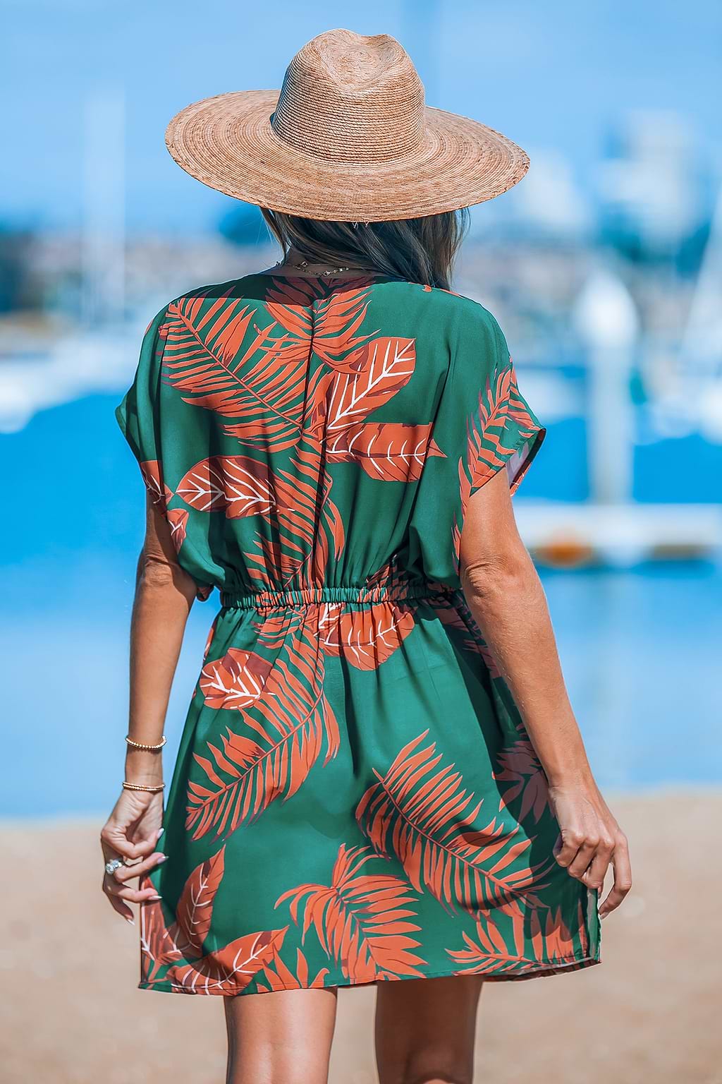 Green & Orange Tropical Plunging Mini Cover-Up