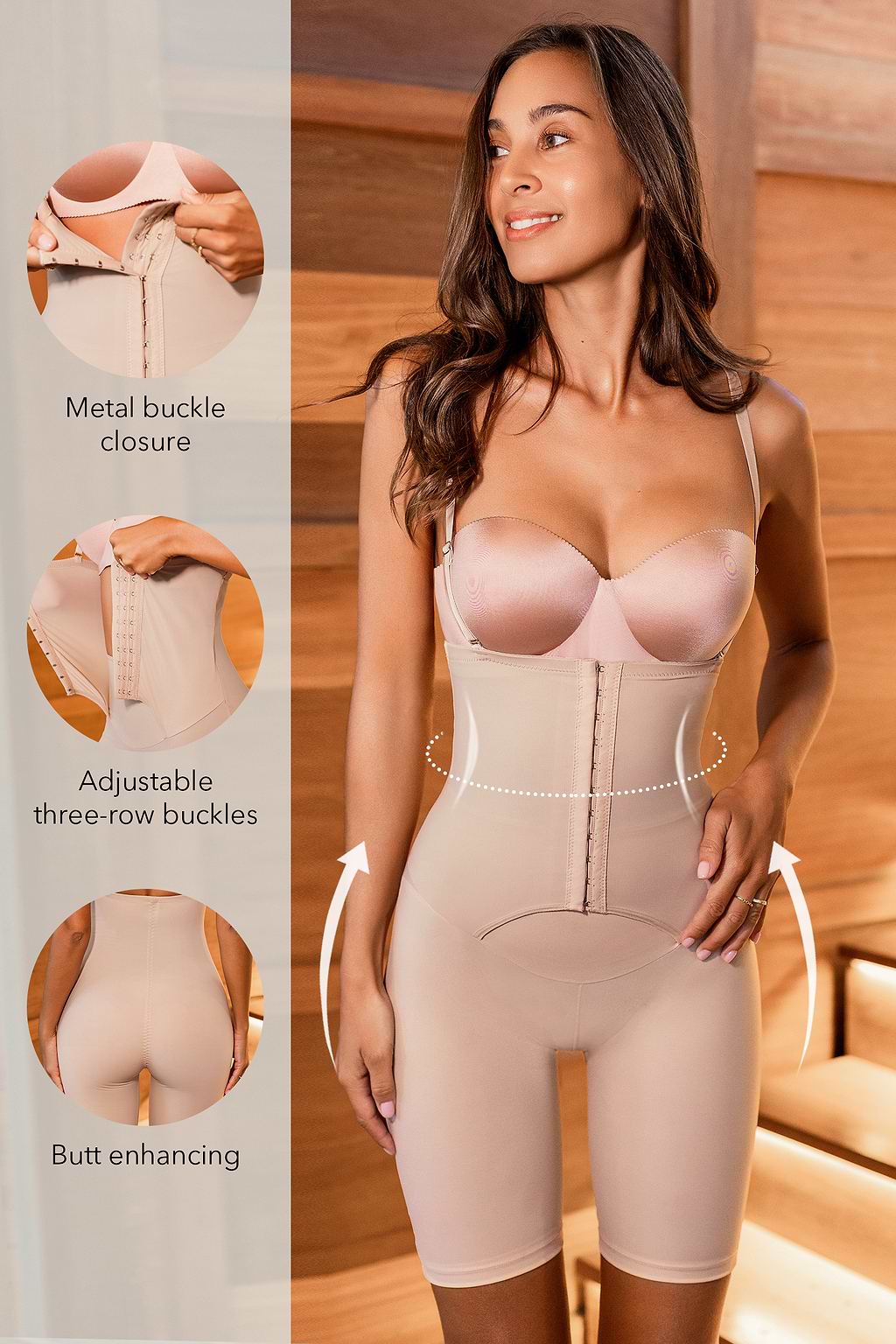 Neutralny strój typu push-up podnoszący pośladki i modelujący brzuch