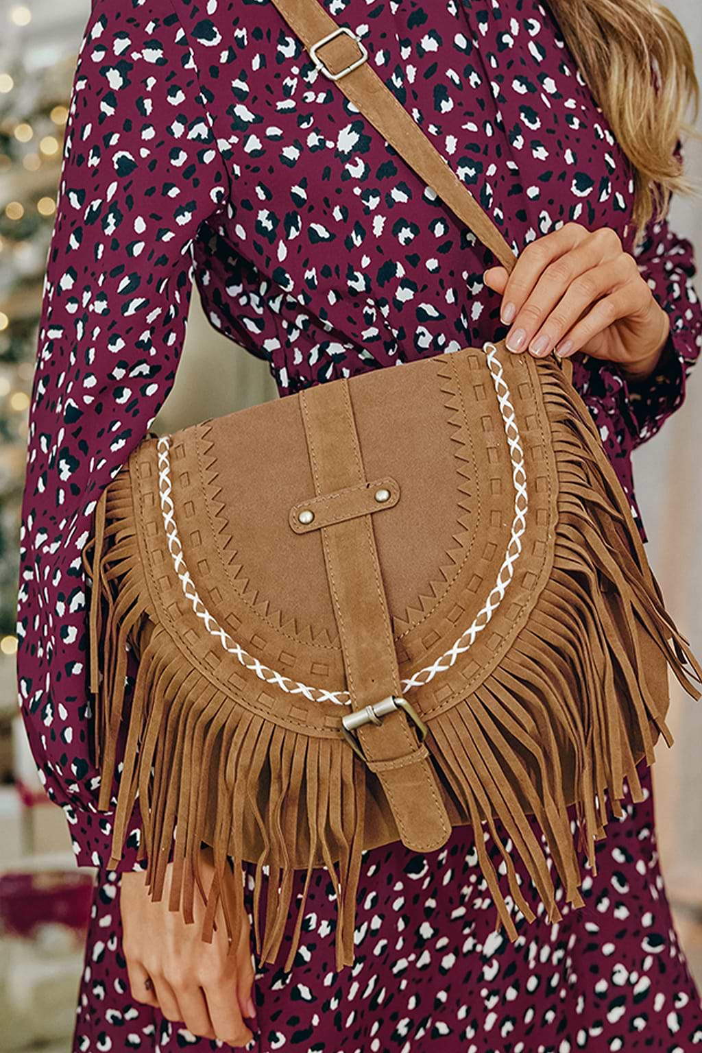 Buckle & Fringe Crossbody Bag