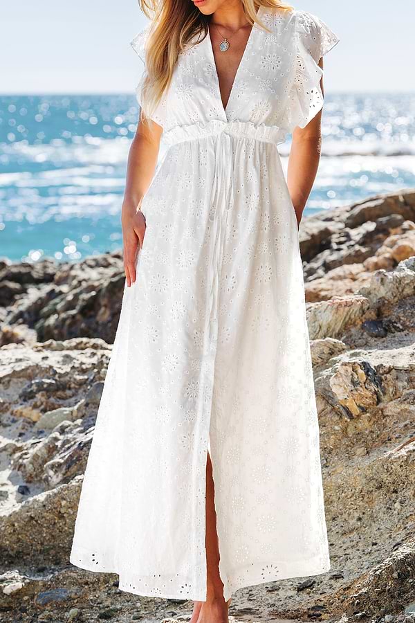 chinese dress ladies White Boho Dress I Cross Semi-Sheer Lace Maxi Dress I Love that Boho main image 1