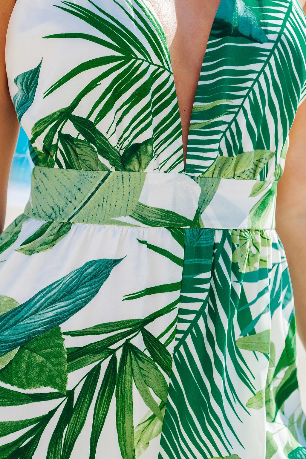 Tropical Plunging Sleeveless Wide Leg Jumpsuit