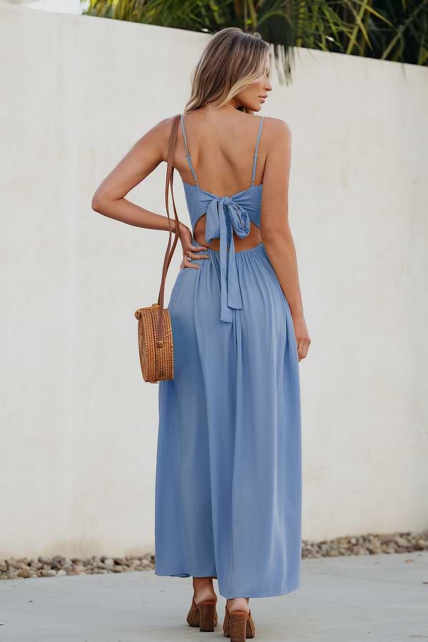 Blue Front Twist & Keyhole Maxi Dress