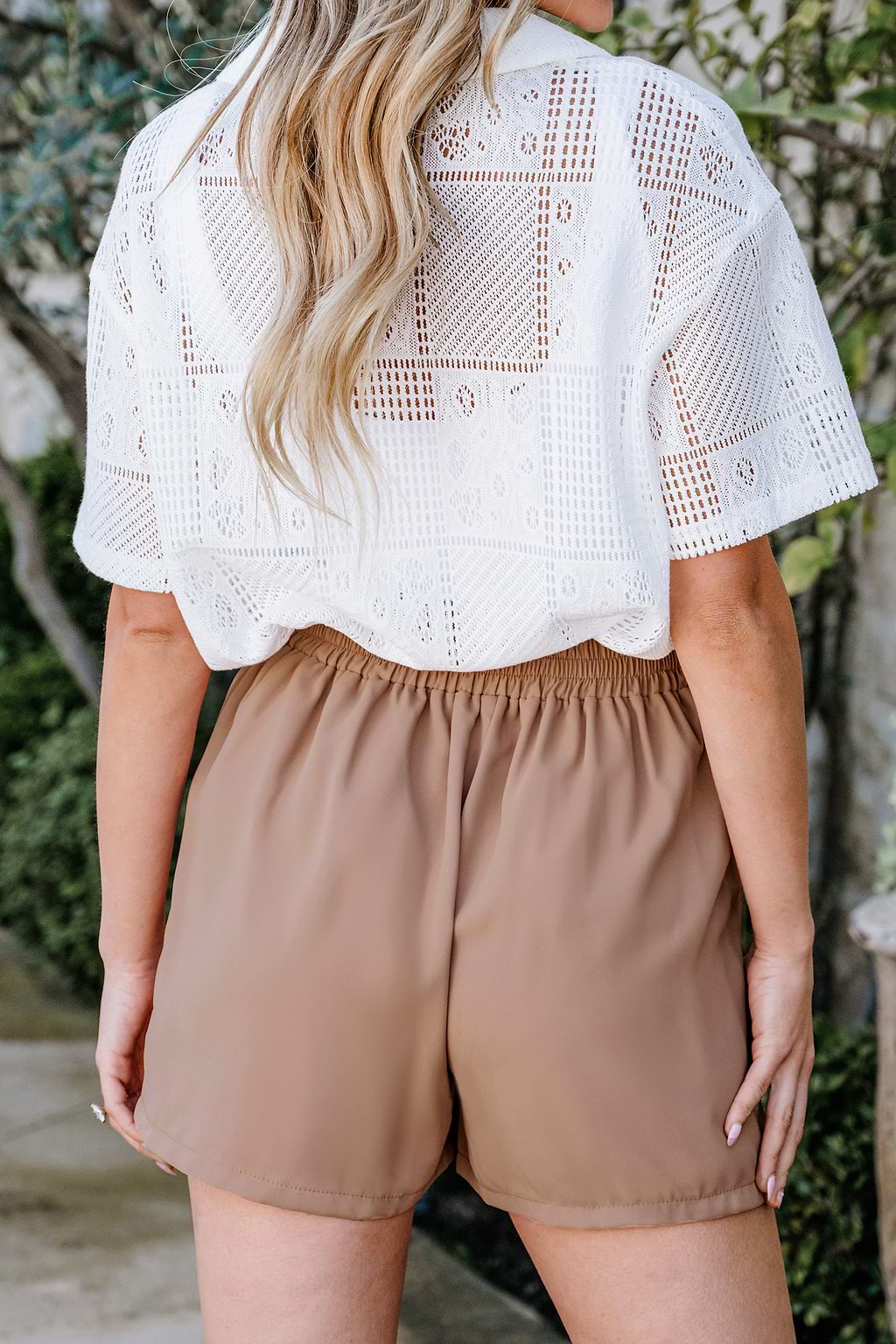 Tan Elastic Waist Straight Leg Shorts