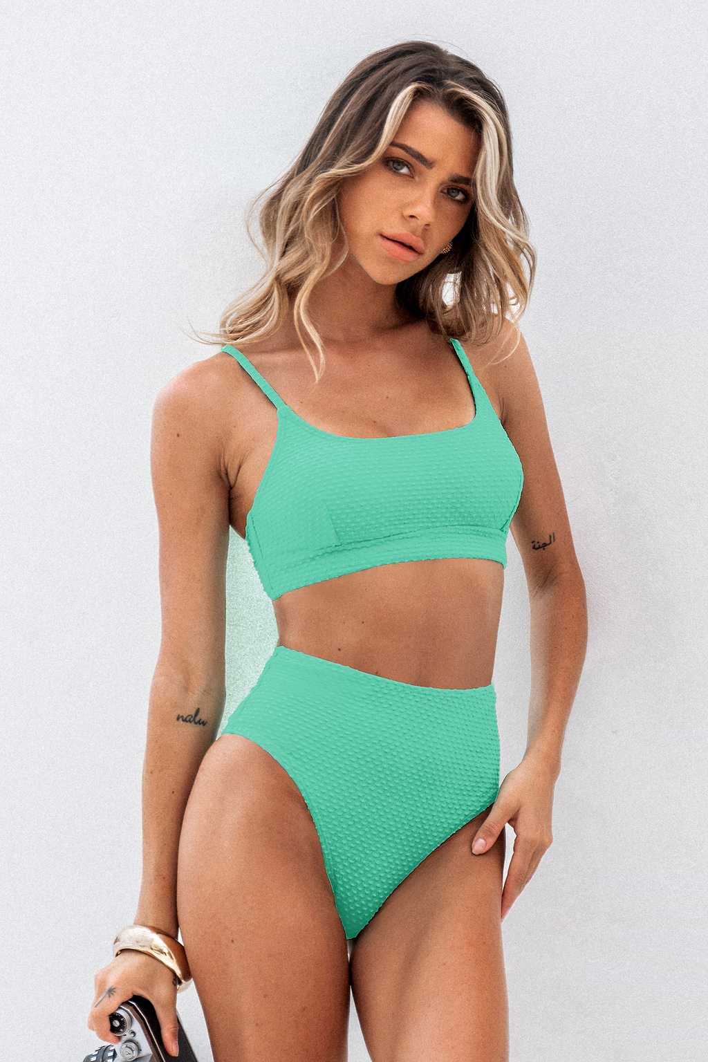 Mint Square Neck Bikini Top & High-Rise Bottoms Set
