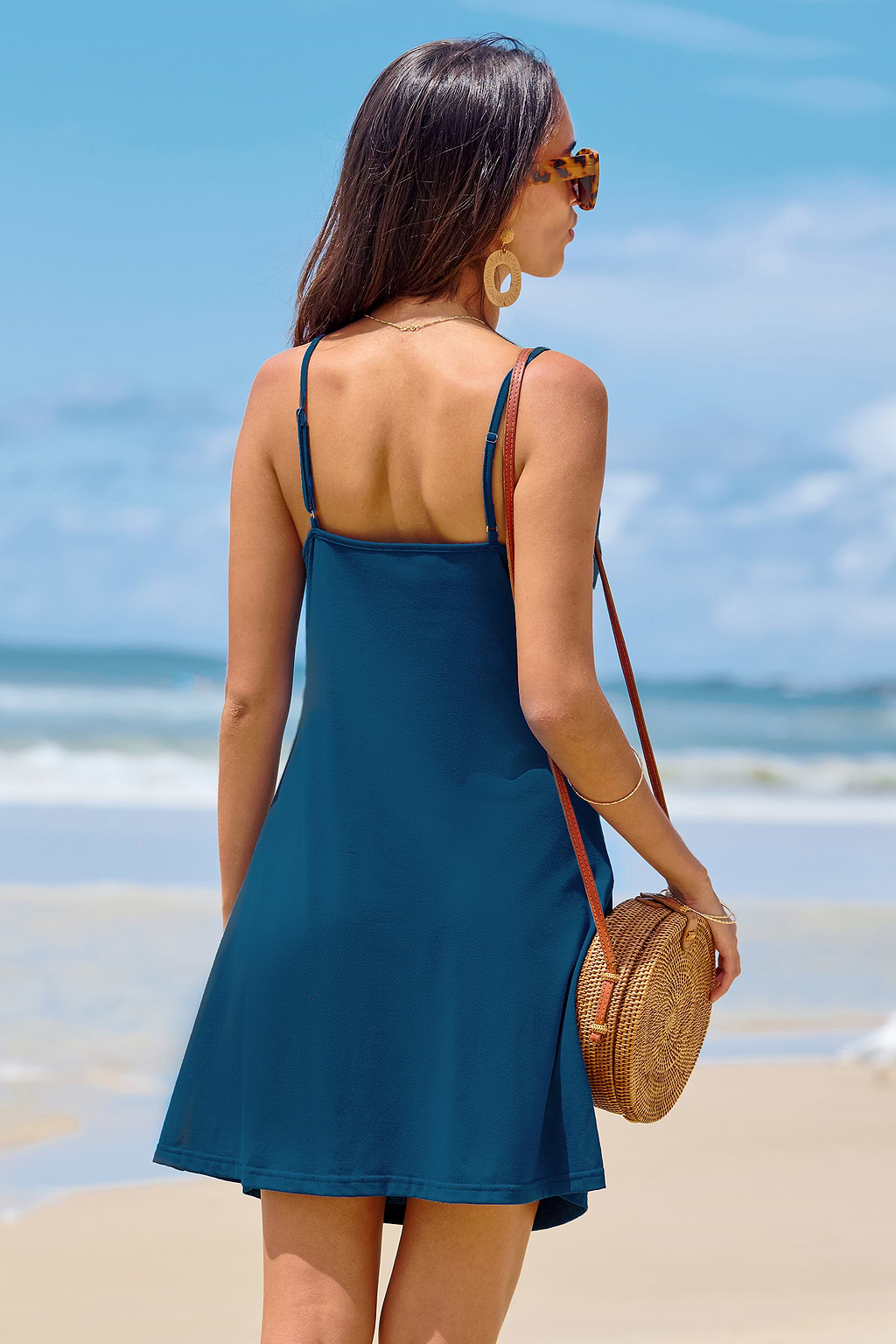 Blue Sleeveless Scoop Neck Jersey Dress