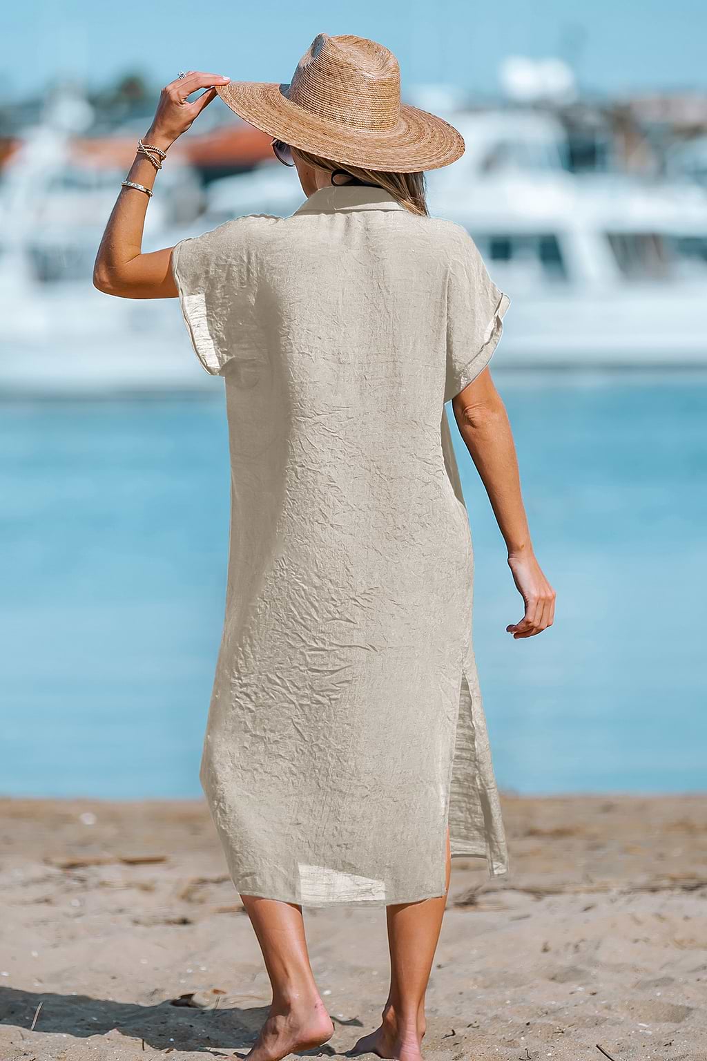 Button-Front Cover-Up Shirt Dress