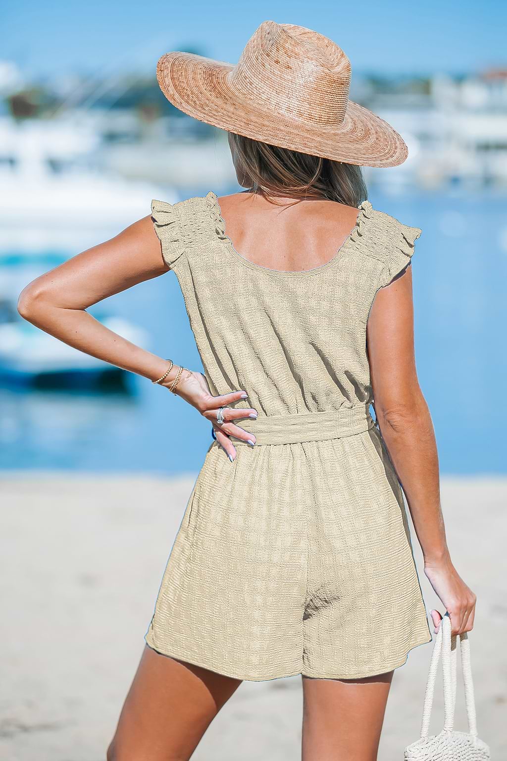 Surplice Neck Sleevless Loose Leg Jersey Romper